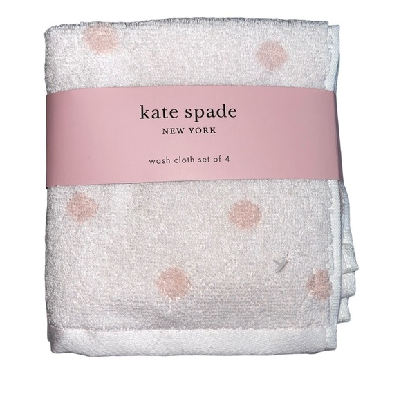 Kate Spade Washcloths Set of 4 White with pink polka dots NWT - Picture 1 of 4